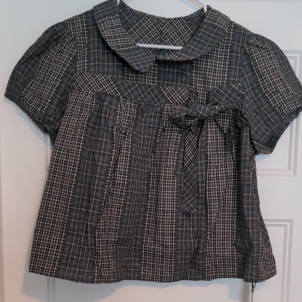 Cider Black and White Plaid Blouse